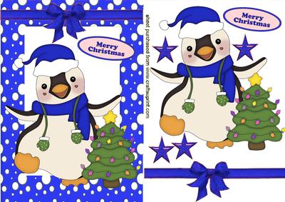 Jolly Little Christmas Penguin with Blue Bow