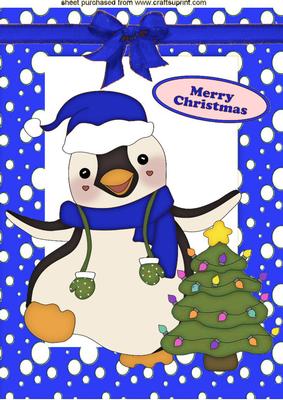 Jolly Little Christmas Penguin with Blue Bow A4