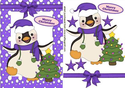 Jolly Little Christmas Penguin with Purple Bow