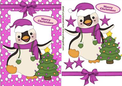 Jolly Little Christmas Penguin with Pink Bow