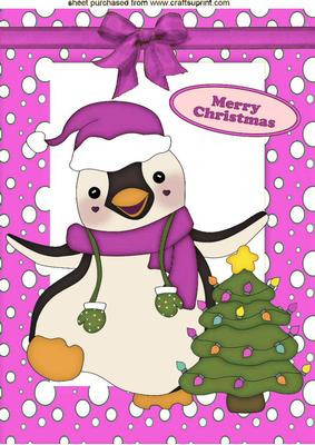 Jolly Little Christmas Penguin with Pink Bow A4
