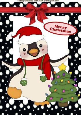 Jolly Little Christmas Penguin in Black Snow Frame A4