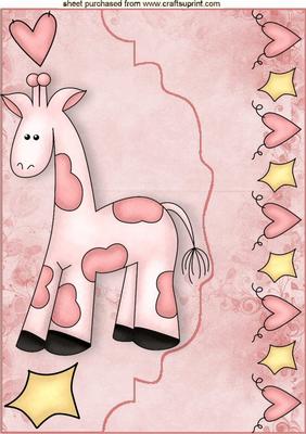 Little Pink Giraffe on Scalloped Envelope A4