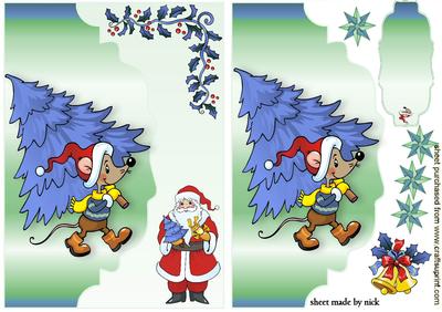 Gotcha a Bigger Tree Santa, on a Blue Scalloped Envelope