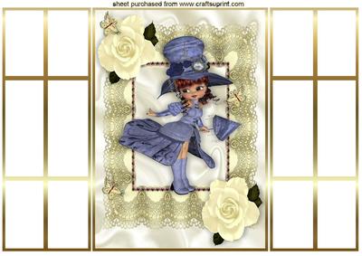 Vintage Girl with Cream Roses, French Gatefold