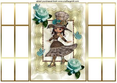 Vintage Girl with Turq Roses French Gatefold