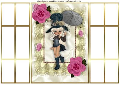 Vintage Girl with Pink Roses, French Gatefold