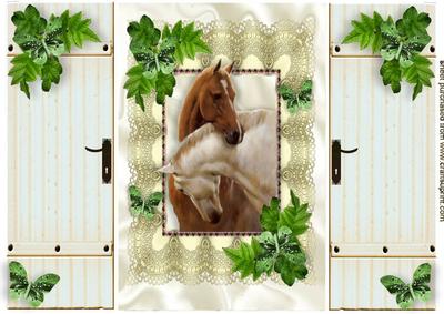 Beautiful Horses with Heads Entwined Gatefold