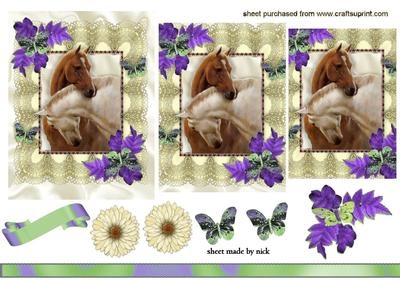 Beautiful Horses Heads Entwined in Purple Pyramids