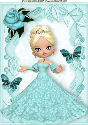 Pretty Lady in Turq Ball Gown in Floral Frame A4