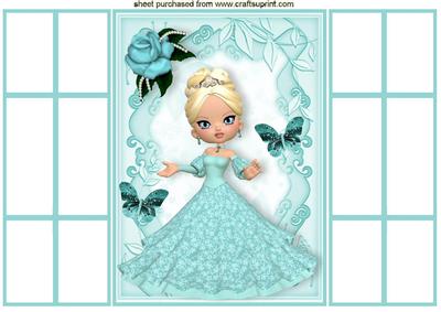 Pretty Lady in Turq Ball Gown with Rose, French Gatefold
