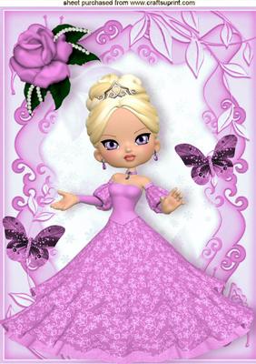 Pretty Lady in Pink Ballroom Gown with Rose A4