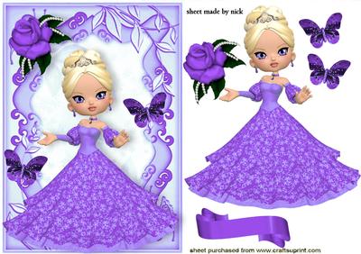 Pretty Lady in Purple Ball Gown with Rose