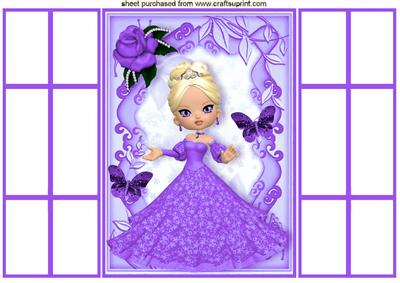 Pretty Lady in Purple Gown with Rose, French Gatefold