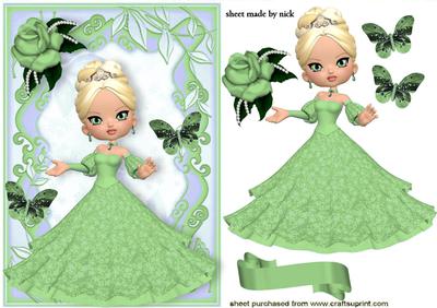 Pretty Lady in Green Gown with Rose