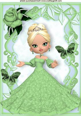 Pretty Lady in Green Gown with Rose A4