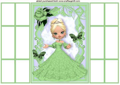 Pretty Lady in Green Gown, French Gatefold