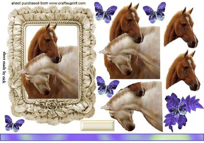 Horses with Heads Entwined with Purple Butterflies