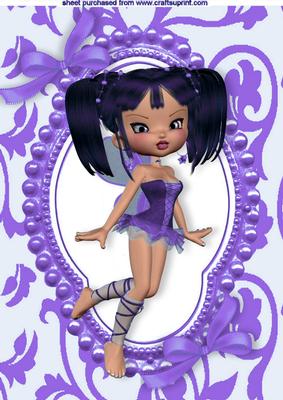 Little Faerie in Purple Bead Frame with Bow