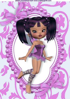 Little Faerie in Pink Bead Frame with Bows A4
