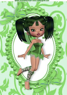 Little Faerie in Green Bead Frame with Bows A4