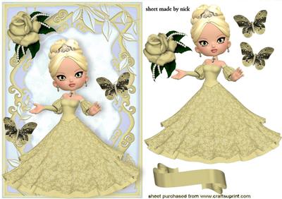 Little Lady in Cream Ballgown in Floral Frame