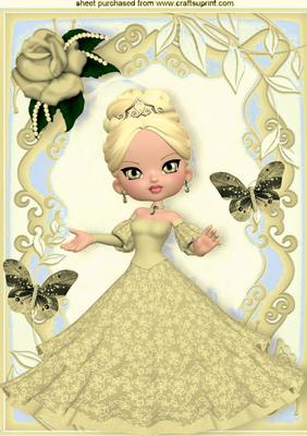 Little Lady in Cream Ball Gown in Floral Frame A4