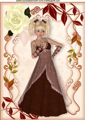 Cute Little Lady with Ringlets, in Floral Frame A4