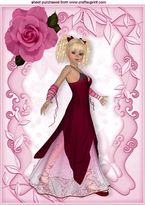 Cute Little Lady with Ringlets in Pink Frame A4