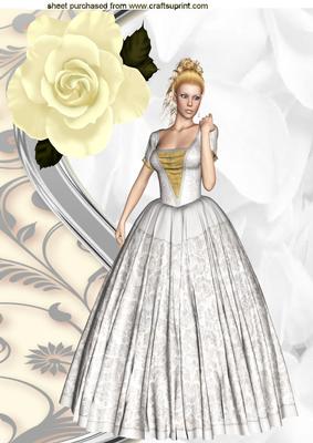 Beautiful Lady in White Gown with Rose A4
