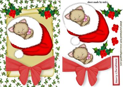 Little Kitty on a Scroll with Big Red Bow