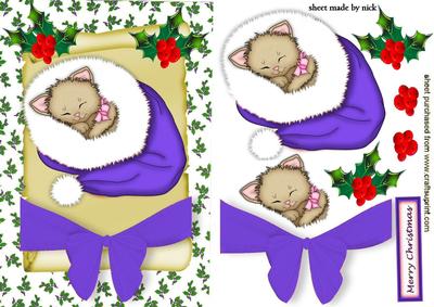 Little Kitty on a Scroll with Big Purple Bow