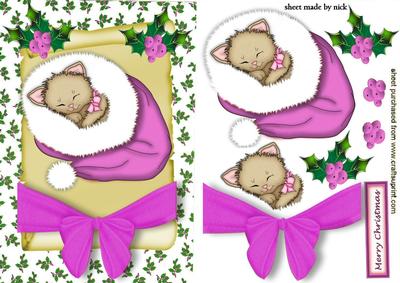 Little Kitty on a Scroll with Big Pink Bow