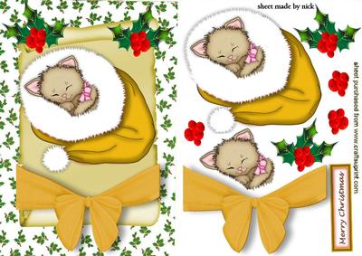 Little Kitty on a Scroll with Big Gold Bow