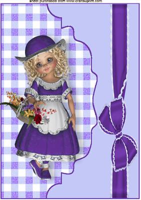 Sweet Little Girl in Purple on Scalloped Envelope A4