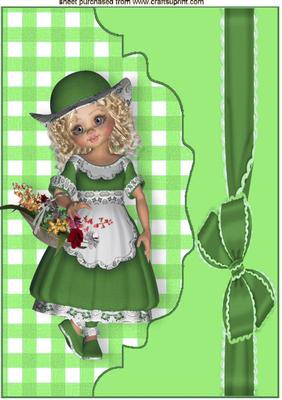 Sweet Little Girl in Green on Scalloped Envelope A4