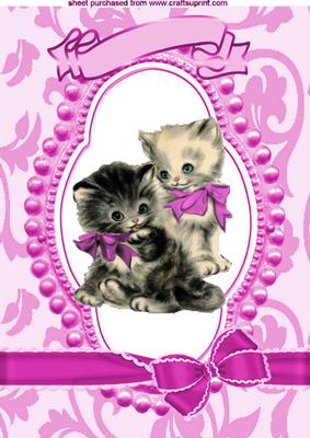 Little Kitties in Bead Frame with Pink Bows A4