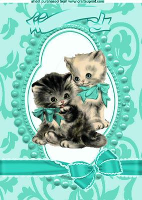 Lovely Kitties in Bead Frame with Turq Bows