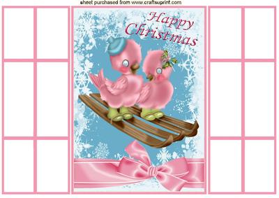 Pink Christmas Birds on a Sledge French Gatefold