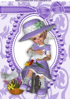 Little Girl with Doves in Bead Frame A4