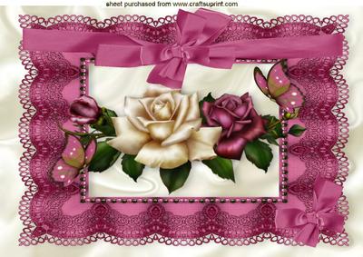 Roses on Vintage Lace with Bow A4