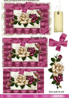 Roses on Vintage Lace, with Bow, Pyramids