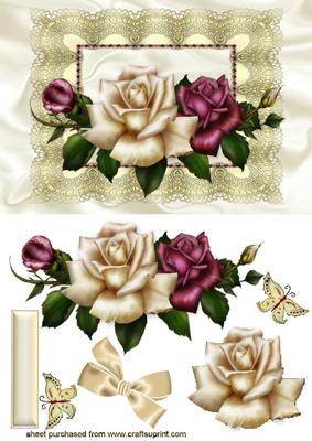 Roses on Cream Victorian Lace with Butterflies