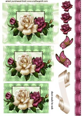 Roses on Green Lace with Butterflies Pyramids