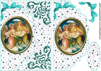 Nativity in Glass on Turq Scalloped Envelope