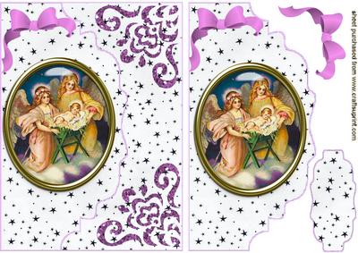 Nativity in Glass on Pink Scalloped Envelope