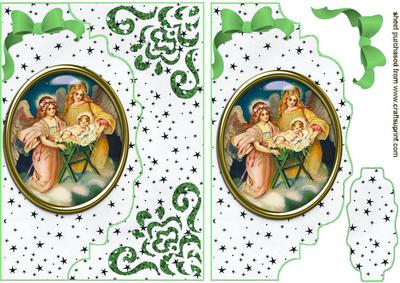 Nativity in Glass on Green Scalloped Envelope