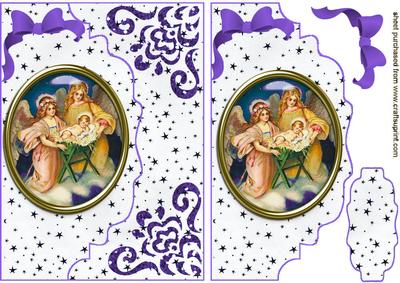 Nativity in Glass on Purple Scalloped Envelope