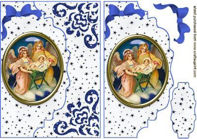 Nativity in Glass on Blue Scalloped Envelope