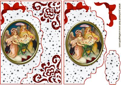 Nativity in Glass on a Red Scalloped Envelope